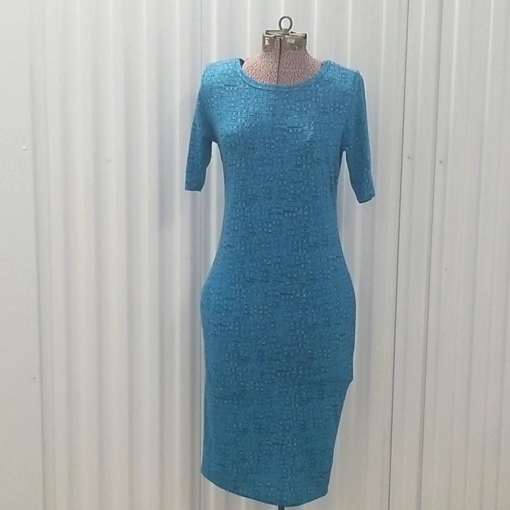 Lula Roe Midi Blue and Pink Dress